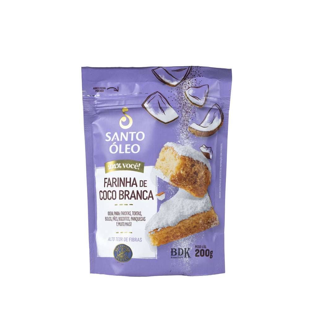 Farinha de coco branca 200g santo oleo para bolos e receitas