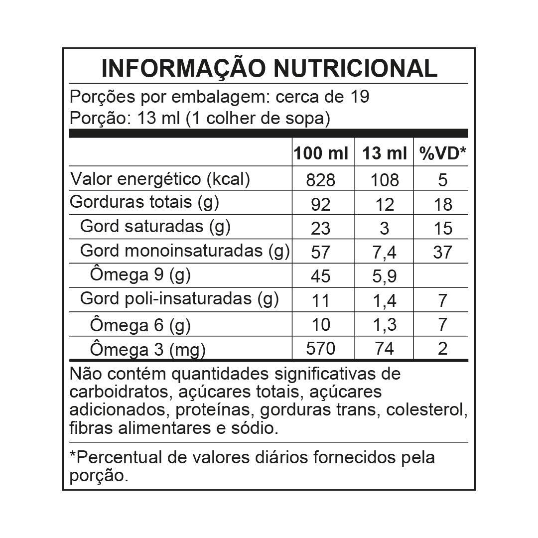Tabela nutricional Oleo de abacate extravirgem 200ml santo óleo