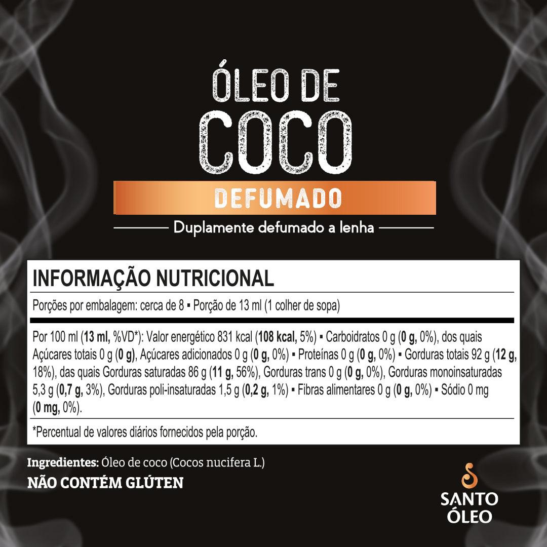 Óleo de coco duplamente defumado tabela nutricional.