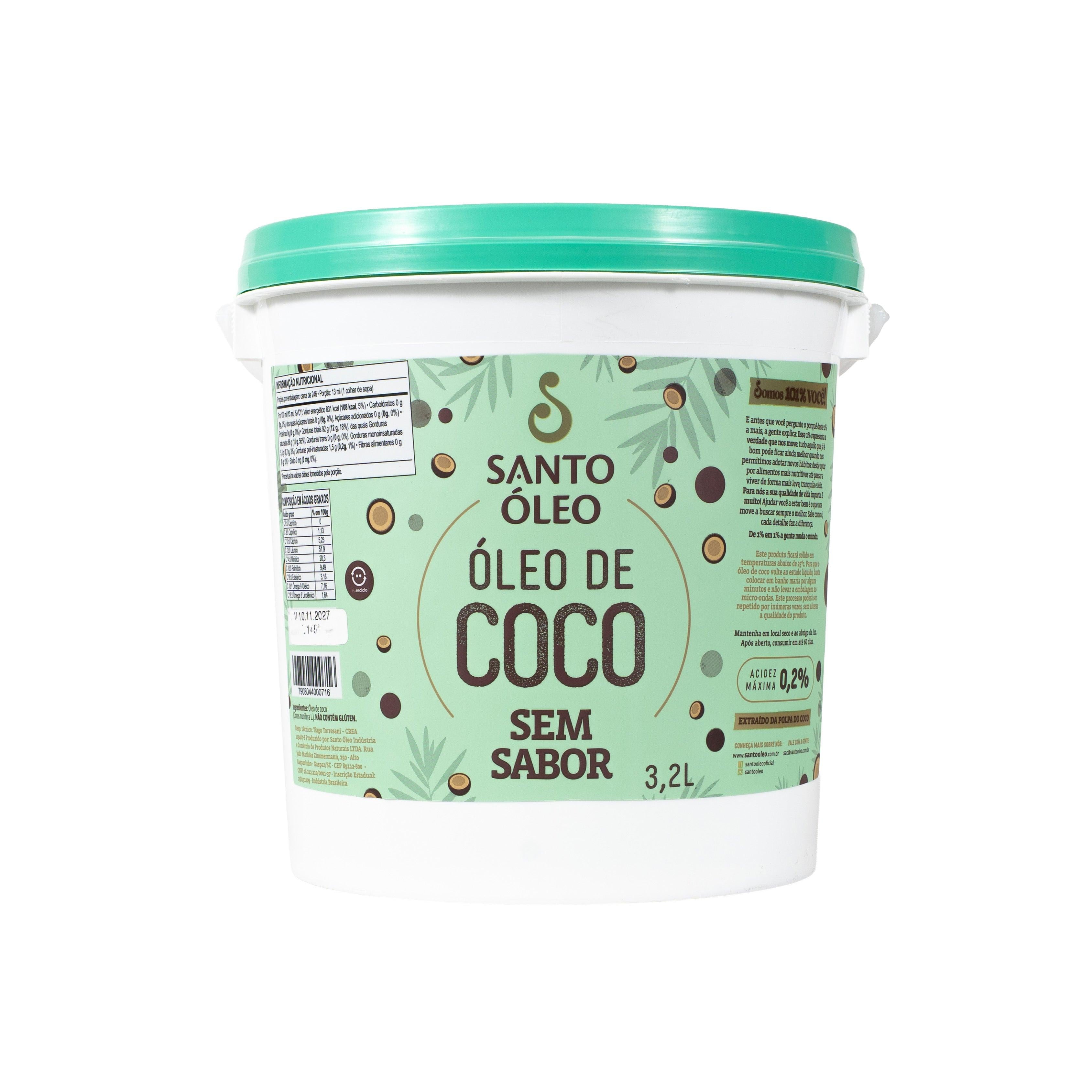 Óleo de coco sem sabor 3.2L santo óleo.