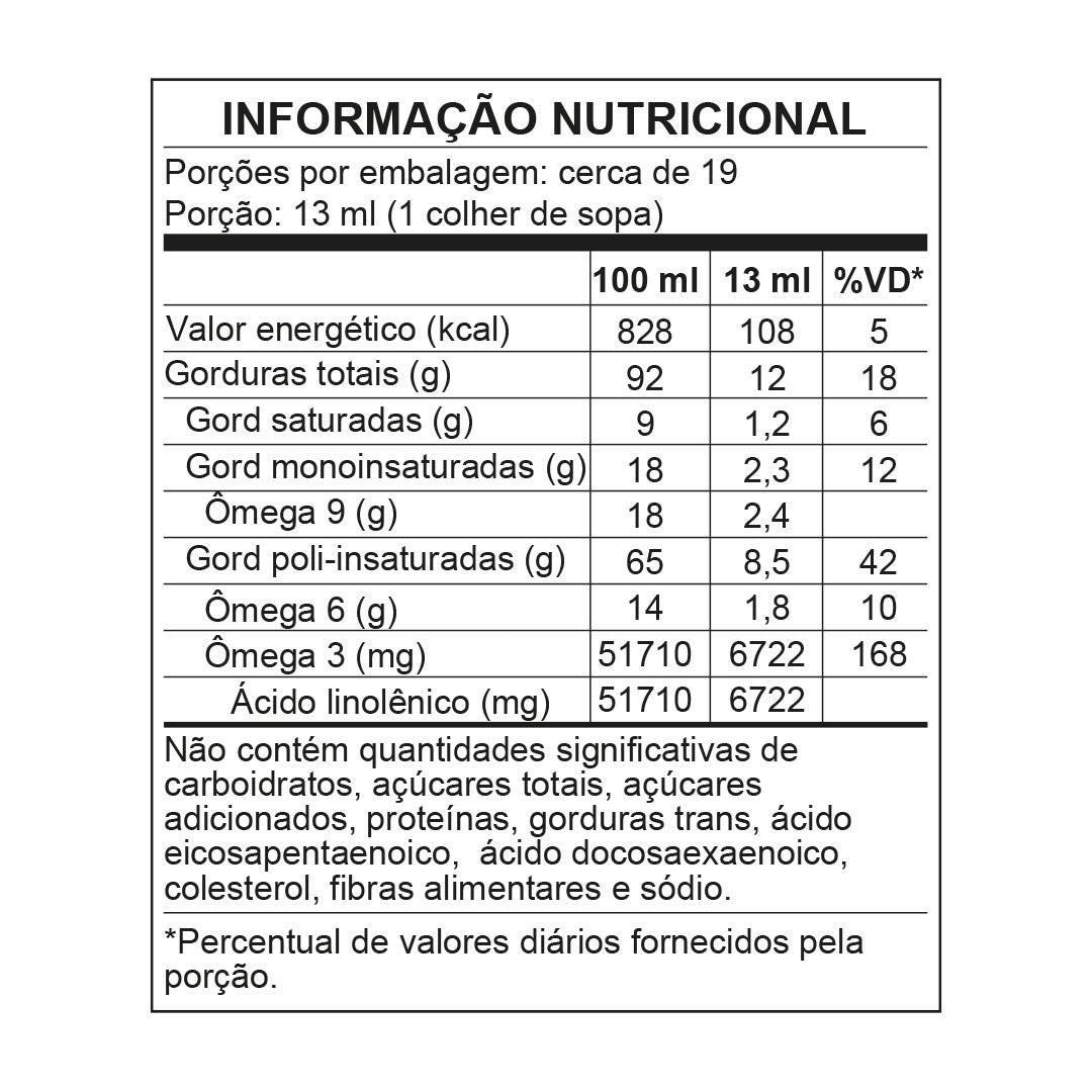 Tabela nutricional oleo de linhaça extravirgem.